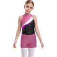 thumbnail image 2 of iiniim Kids Girls Sleeveless Gymnastics Leotard Unitard Tumbling Biketard with Shorts Matching Hair Scrunchie Set A Pink 10, 2 of 7