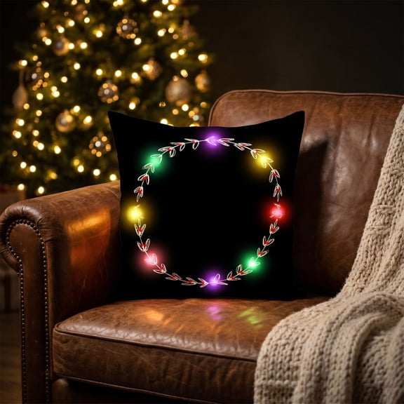 Christmas Themed Light Up Throw Pillow Cover - LED Glowing Sofa Cushion Case Illuminated Pillow Case For Living Room Couch Holiday Gift Xmas Home Decor