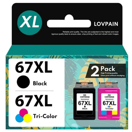 67XL 2 Pack Ink Cartridge Black and Tri-Color Replacement for HP Deskjet 2742e 2752e Envy Pro 6455 6458