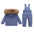 thumbnail image 4 of vdgthytj Little Kids 2 Piece Snowsuits Full Zip Long Sleeve Hooded Snow Jacket Bib Snow Pants Boys Girls Outdoor Ski Outfits(3-4 Years,Blue), 4 of 7