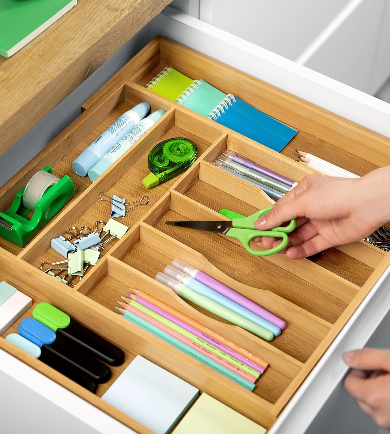 Royal Craft Wood Luxury Bamboo Kitchen Drawer Organizer - Silverware Organizer - Utensil Holder and Cutlery Tray with Grooved Drawer Dividers for Flatware and Kitchen Utensils (9 Slot, Natural)