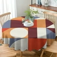 thumbnail image 3 of Abstract Geometric Tablecloth, Mid Century Nordic Modern Style Orange Blue Art Table Cloth Cover for Dining Room Party Outdoor Picnic Round(60x60in), 3 of 6