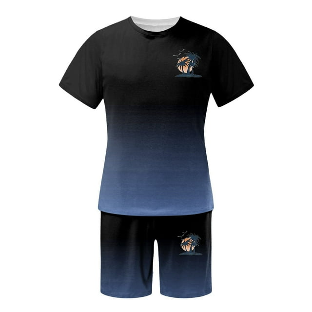toraway Autumn Men's Sets Outfits 2 Piece Summer Men's Summer Tracksuit Plus Size Short Sleeve O Neck Athletic Suit Casual Color Block Drawstring Waist Tracksuit Set L