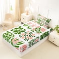 thumbnail image 4 of jejeloiu Boho Botanical Twin Sheets For Girls,Soft Print Bedding,White Pink Green,3-Piece,1 Fitted Sheet and 1 Pillowcase, 4 of 6