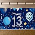 thumbnail image 4 of Blue Themed 13th Birthday Banner with Balloons Stars and Streamers Background Happy Birthday Party Supplies Photography Props Backdrop Decors Birthday Decoration Party Decorations, 4 of 8