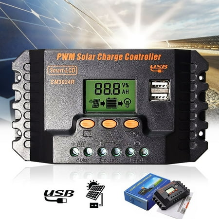 30a Digital Charge Controller - M.Way 20A 30A Solar Panel Charger Controller 12V/24V LCD Display PWM Battery Intelligent Regulator Ajustable Parameter with Dual USB