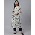 thumbnail image 4 of Janasya Indian Women's White Cotton Floral Block Print Flared Kurta, 4 of 8