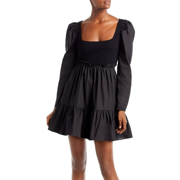 Aqua Womens Mini Puff Sleeve Fit & Flare Dress