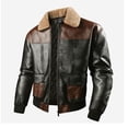 thumbnail image 6 of LODIENY Mens Removable Faux Shearling Collar Bomber Jacket Vintage Collared Color Block Leather Motorcycle Jackets for Fall Winter with Pockets Brown M, 6 of 9