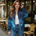 thumbnail image 2 of Xixirimido Women's Windbreaker Bomber Jacket Zip Up Jacket Fall Winter Casual Coat Lightweight Women Loose Fit Outerwear with Pockets, Sea Turtle Floral Galaxy, XX-Large, 2 of 7