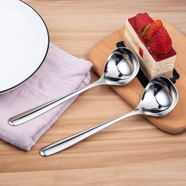 Advancent Cuchara de sopa con mango largo, cuchara de acero inoxidable resistente al calor, resistente y duradera, 2 pack/lote Mostrada