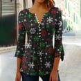 thumbnail image 2 of Timegard Plus Size Tops for Women Notched V Neck Button Christmas Day Print Ruffle 3/4 Sleeve Tunic Tops, 2 of 5