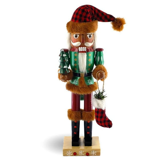 African American Woodsman Santa Nutcracker in hat 14 Inch