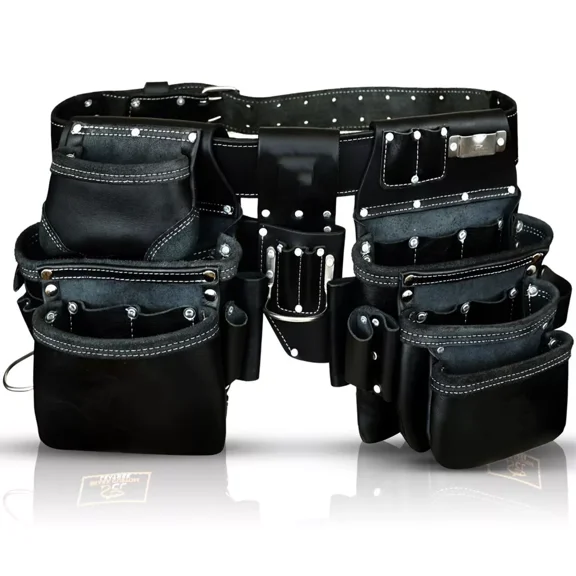 Leather Tool Belt with Tool Pouch, Durable Multi-Pocket Tool Storage for Hand Tools, Nails, Screws & Accessories, Adjustable Waist Belt