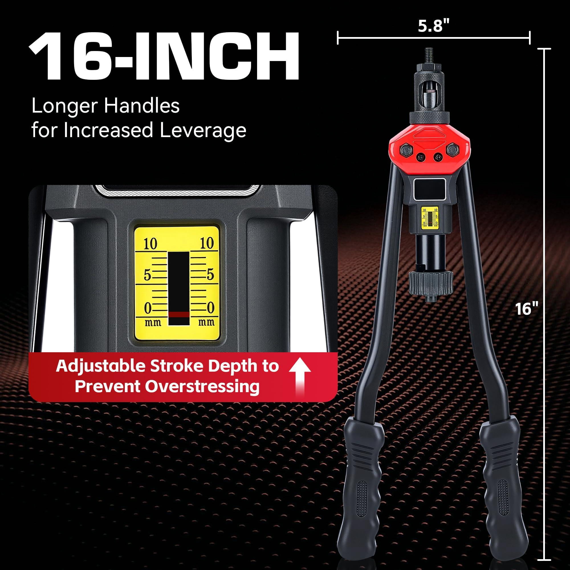 16" Rivet Nut Tool Kit  Heavy-duty Rivnut/nutsert With 7 Mandrels (m6 M8 M10 1/4"-20*2 5/16"-18 3/8"-16) & 70 Nuts Rugged Rivnut Carrying Case (16")