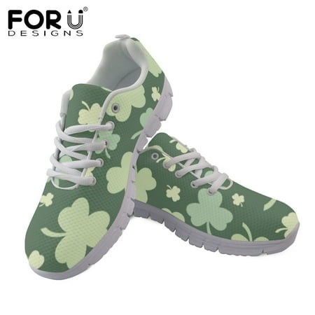 

Shamrock Green Clover Pattern Flats Spring Women Shoes Fashion Ladies Lace-up Mesh Light Breathable Shoe for Female