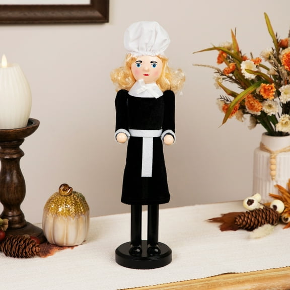 Northlight Pilgrim Woman Thanksgiving Fall Harvest Wooden Nutcracker Decoration - 14"