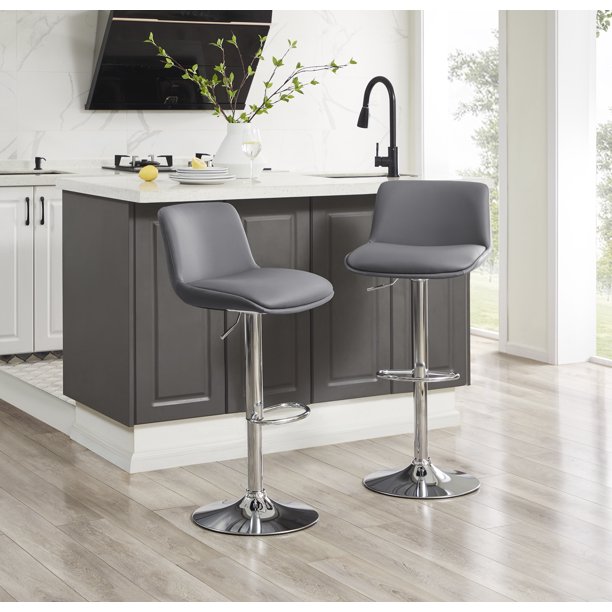 MINCETA Bar Stools,19" Seat width Modern Upholstered Swivel Stool with