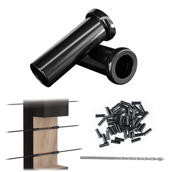 Muzata Paquete de 50 fundas protectoras de acero inoxidable negro Kit de barandilla de cable Hardware para postes de madera para cable de cuerda de alambre de 1/8" T316 Barandilla de cubierta de grado