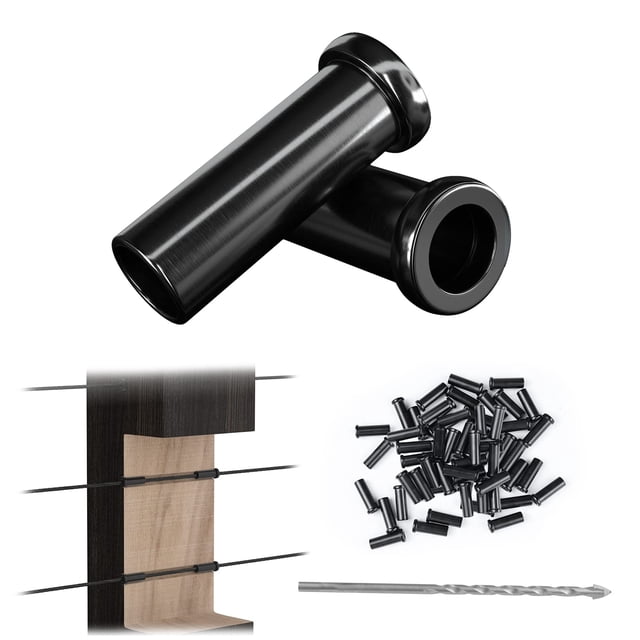 Muzata Paquete de 50 fundas protectoras de acero inoxidable negro Kit de barandilla de cable Hardware para postes de madera para cable de cuerda de alambre de 1/8" T316 Barandilla de cubierta de grado