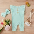 thumbnail image 4 of Odeerbi Infant Romper Baby Boys Girls Clothes Infant Sleeveless Solid Romper Ruffles Jumpsuit with Headbands Blue, 4 of 9