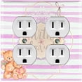 thumbnail image 1 of Metal Light Switch Wall Plate Outlet Cover (2 Teddy Bears With Love Heart Balloon Flower Pink Stripes - Double Duplex), 1 of 2