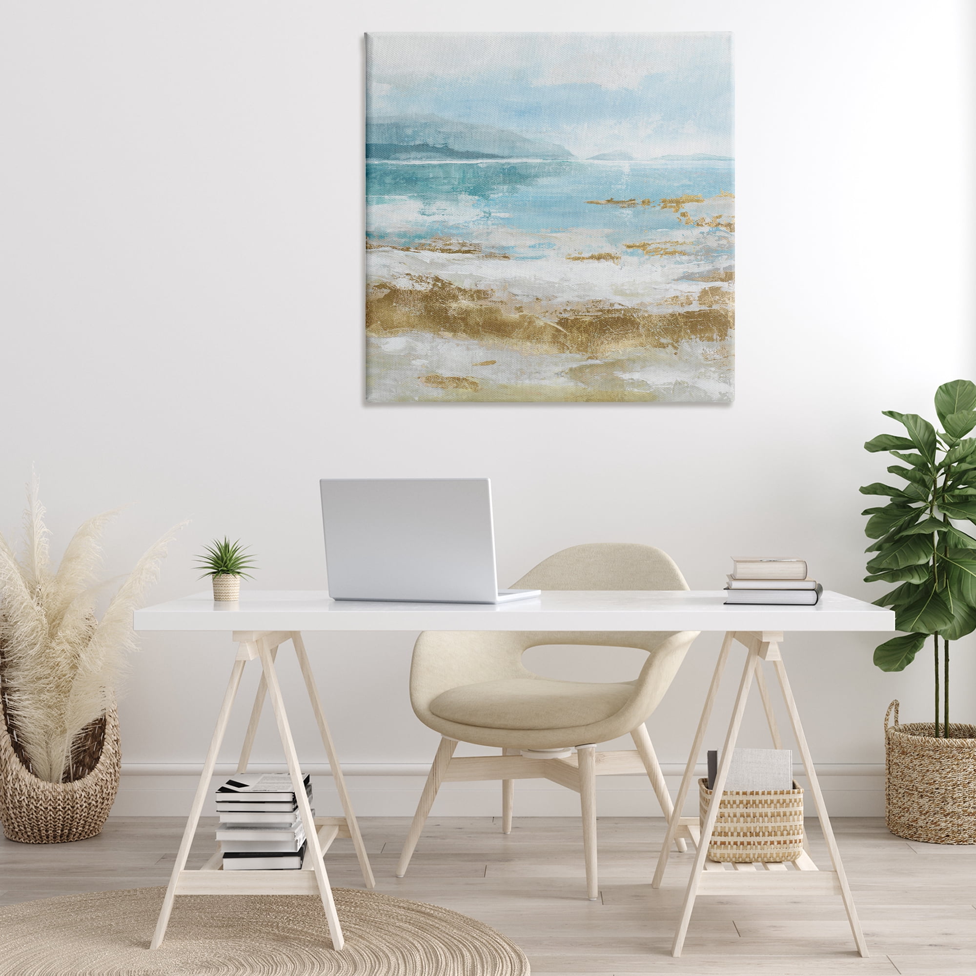 Stupell Industries Distressed Beach Landscape Coastal Painting Gallery Wrapped Canvas Art Print Wall Art, 36 x 36
