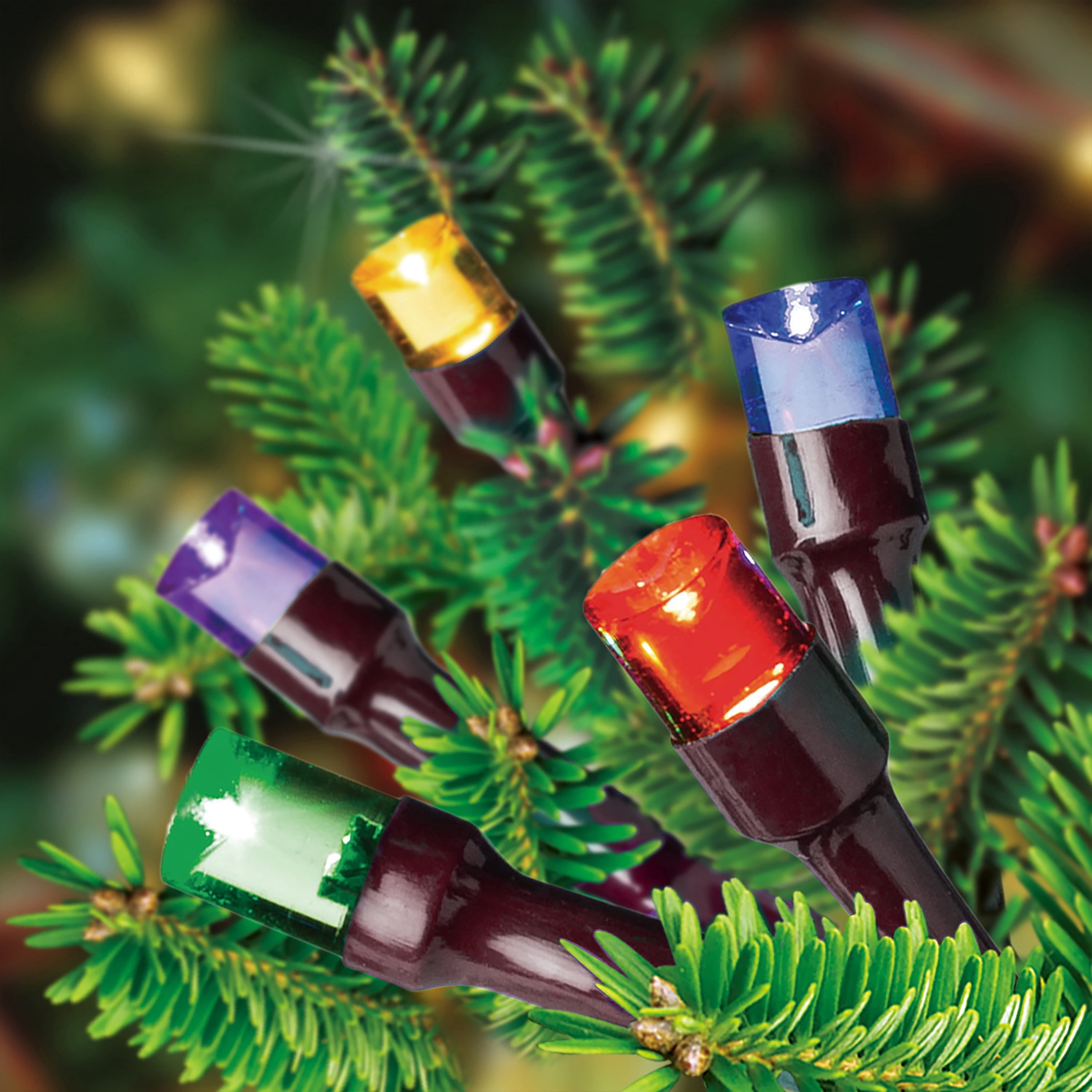 Indoor/Outdoor 50-Count Battery-Operated LED 8-Function Micro Christmas String Lights, Multicolor, Brown Wire, 12.5', by Holiday Time