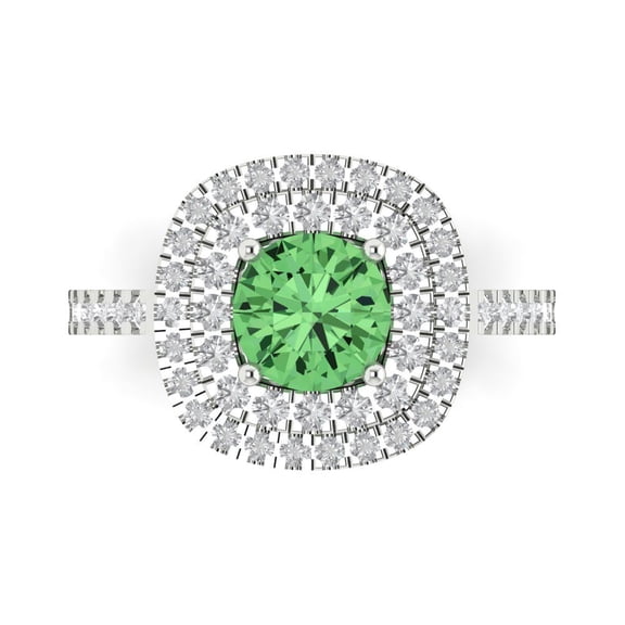 Solitaire with Accents Engagement Ring for Women - 1.615ct Simulated Green Diamond in 14K White Gold Promise Ring