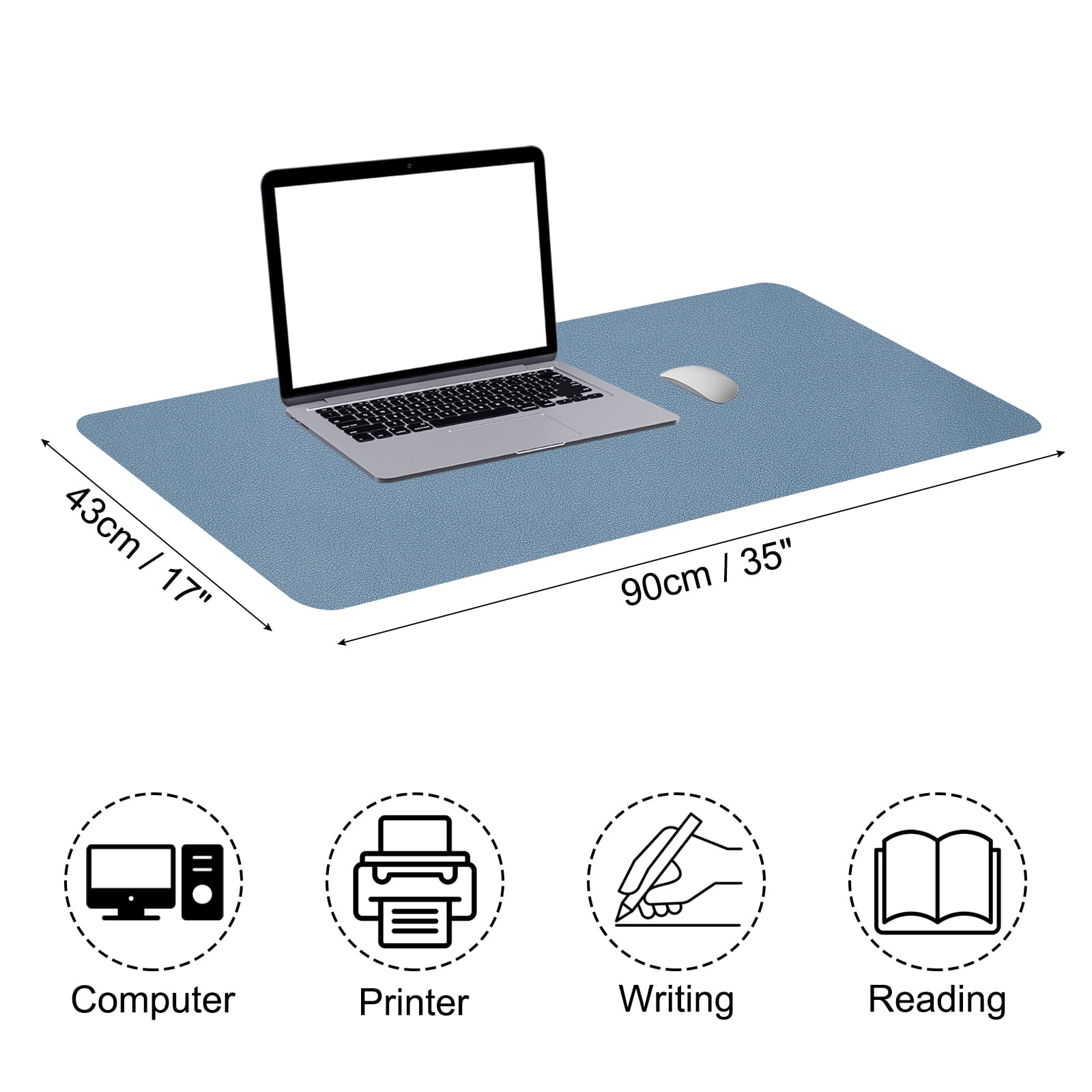 Uxcell 35"x17" Large Desk Mat, PU Leather Dual Side Large Desk Pad, Grey Blue