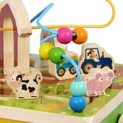 Battat Barnyard Activity Cube with 5 Multicolor Sides and Bead Maze Wooden, Baby and Toddler Toys