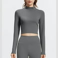 thumbnail image 2 of Workout Shirts for Women Long Sleeve, Workout Tops for Women, Quick Dry Gym Athletic Tops，Seamless Yoga Shirts Gray L, 2 of 5