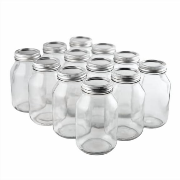 32 oz Wide Mouth Mason Jars with Lids – Pack of 12 Quart Canning Jars for Food Storage, Pickling, Fermentation, Crafts – Reusable Airtight Large Glass Mason Jar with 1 Black Cap Gripper