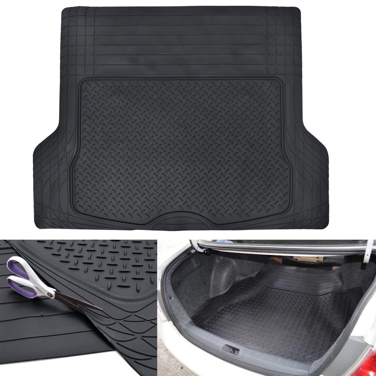 Motor Trend MT-688 DualFlex Two-Tone Rubber Car Floor Mats, Universal Front & Rear Combo Set with Trunk Cargo Mat Liner for Car Sedan SUV Van, Heavy Duty All Weather Trim To Fit