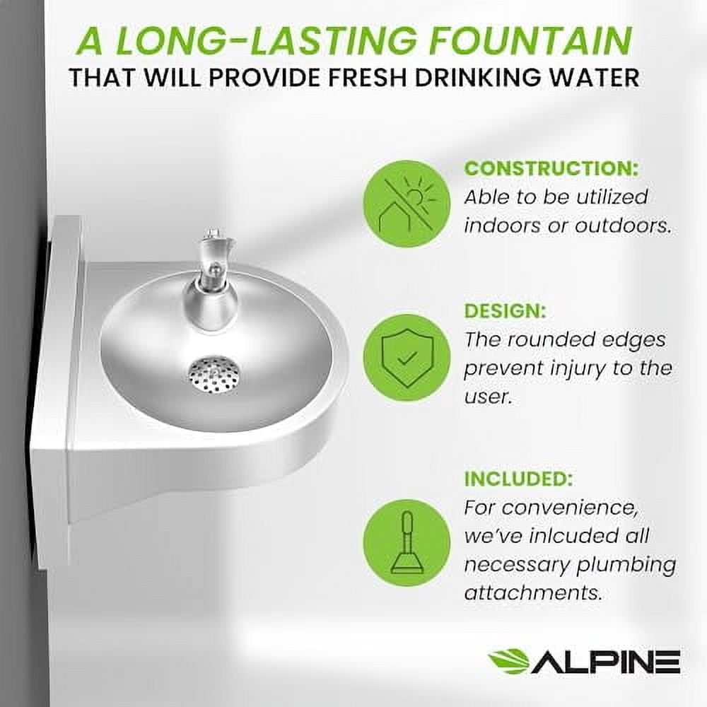 Alpine Wall Mounted Drinking Fountain, Commercial Water Fountain, Indoor & Outdoor Drinking Fountain Hydration Station, Drinking Water Fountain for School, Courts & More (Stainless Steel)