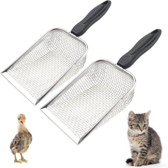 Chicken Poop Scooper for Coop - 2 Pack Chicken Coop Poop Scoop Shovel,Scooper Shovel for Sifting Sand, Litter, Chicken Supplies,All Litter Types Easy Clean Kitty Waste Litter(2pcs)
