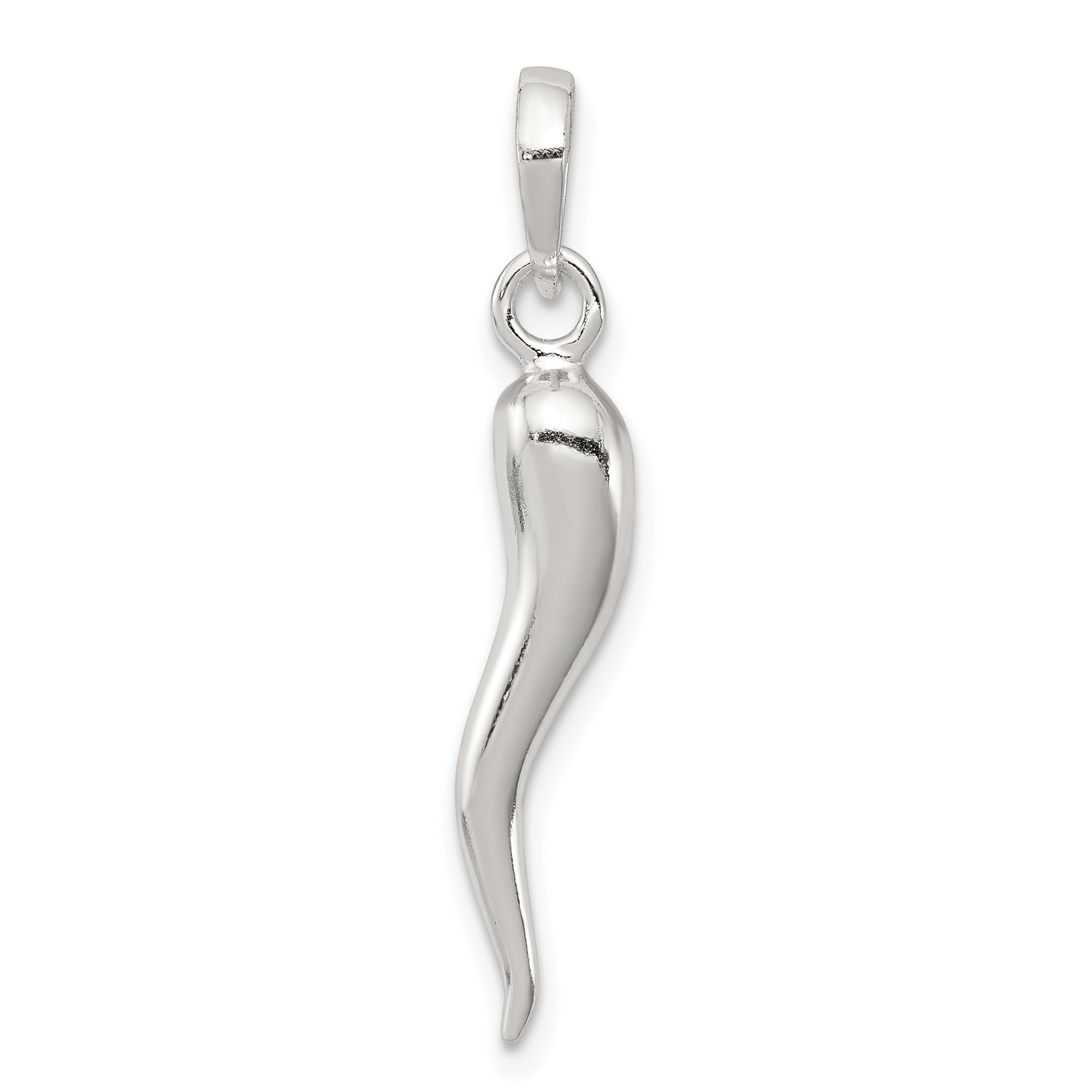 Polished Italian Horn Pendant in 925 Sterling Silver 27 mm x 4 mm