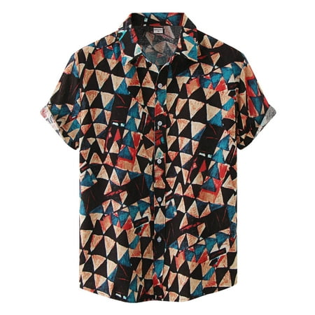 

Male Summer Casual Triangle Print Shirt Short Sleeve Turn Down Collar Shirt