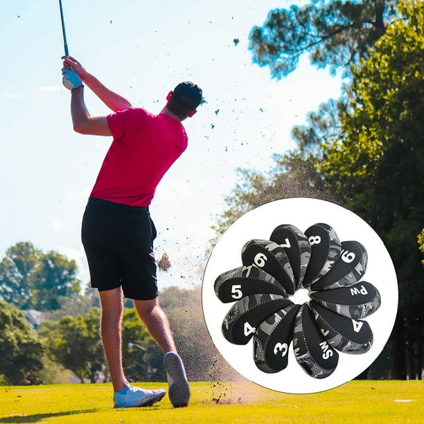 10 unids/pack Golf hierro cubre conjunto Golf hierro cubierta de cabeza conjunto de ajuste de protección más hierros ligero Color: camufje negro DYNWAVEMX fundas para cabezas de palos de golf