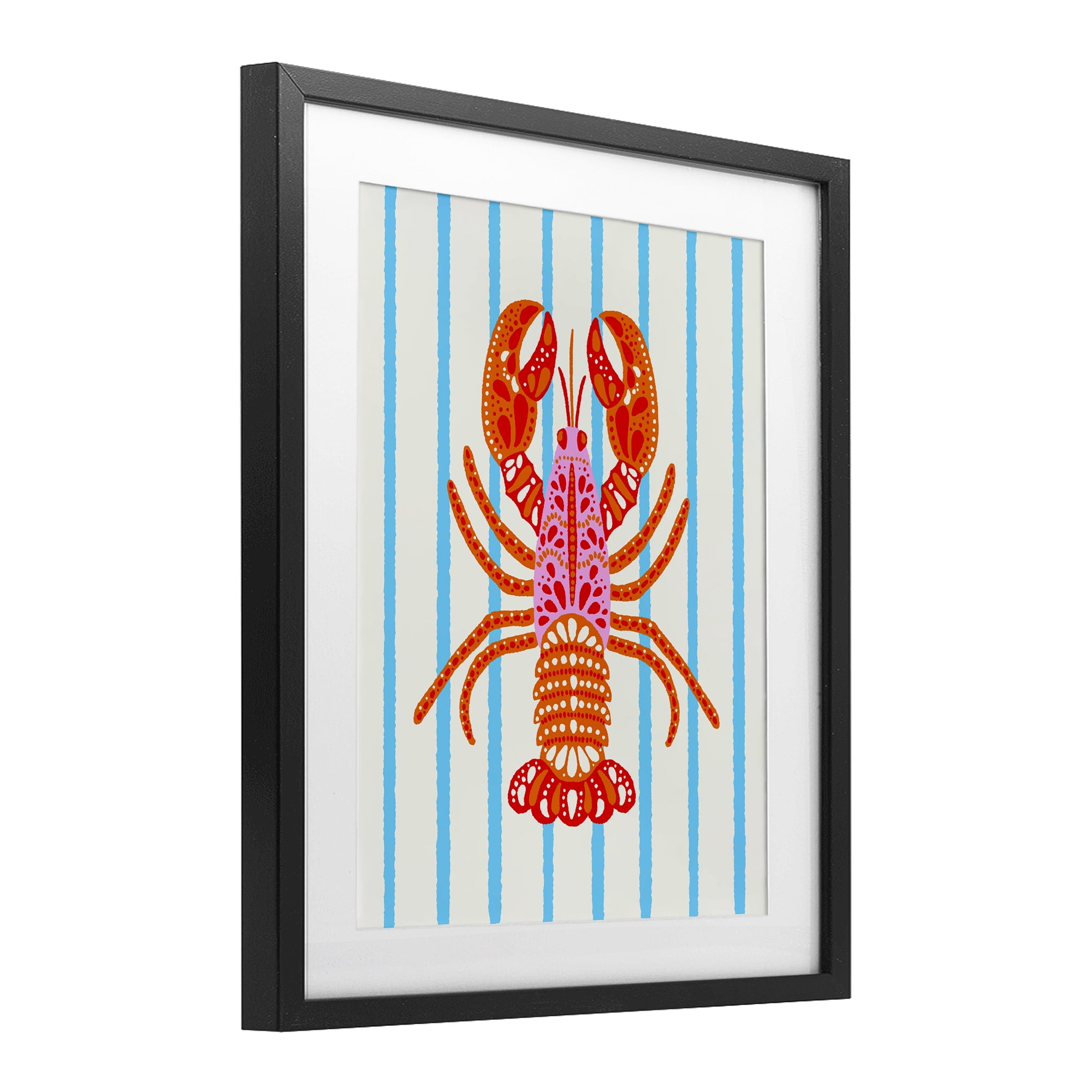 Stupell Industries Bright Boho Lobster on Stripes Black Framed Print Under Glass, design by Indira Prieto | IndySign