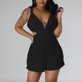 thumbnail image 2 of YYDGH Women's Deep V Neck Sleeveless Romper Solid Color Waist Cut Out Short Jumpsuit Black XXL, 2 of 7