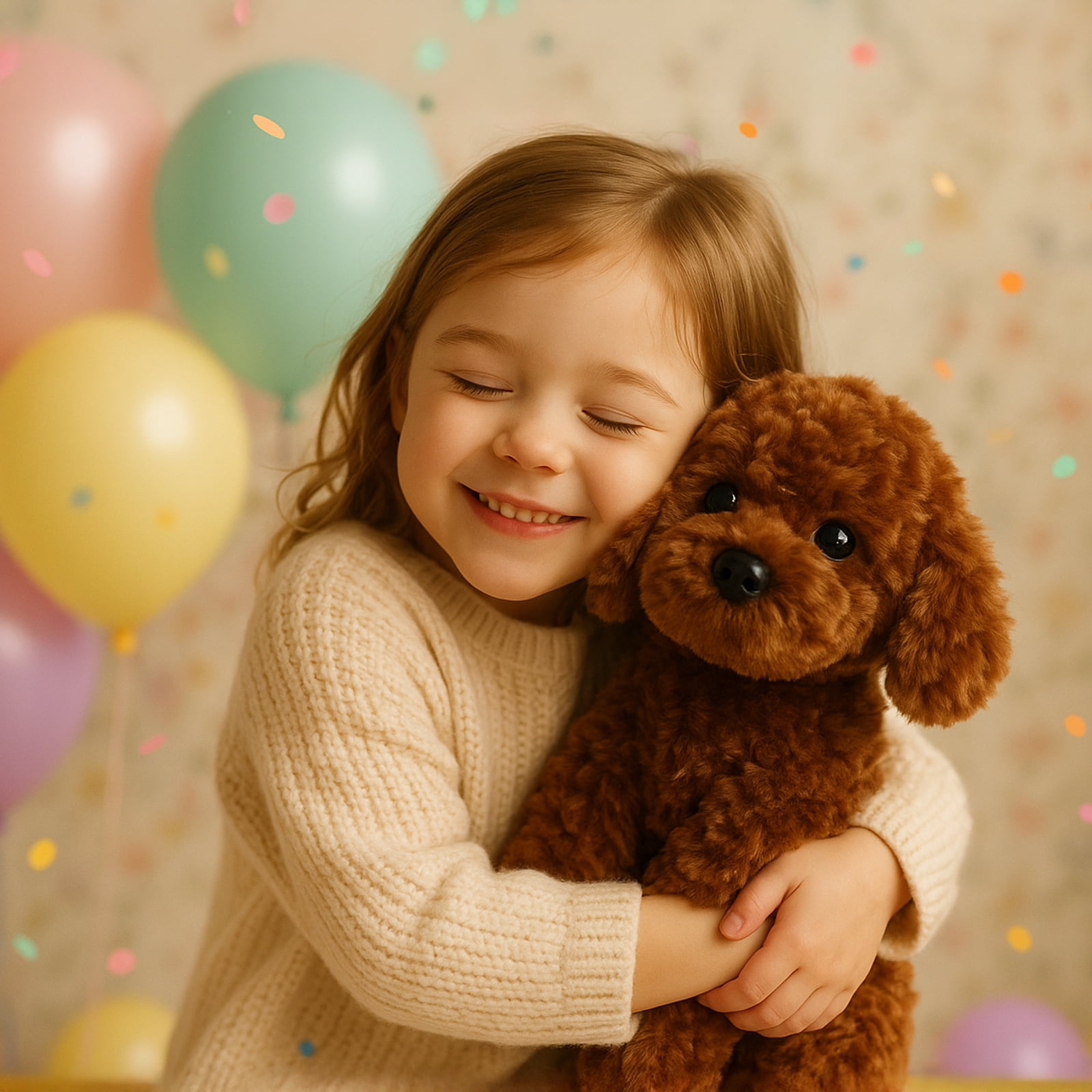 WEIGEDU Adorable Fluffy Red Standard Poodle Stuffed Animals, Labradoodle Dog Puppy Plush Animal Toys, 12.6 inches, Brown