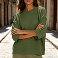 thumbnail image 5 of ABSUYY Women's Everyday Casual Waffle Knit Tunic, 3/4 Sleeve Crew Neck Relaxed Fit Shirt Top, Army Green, XL, 5 of 9