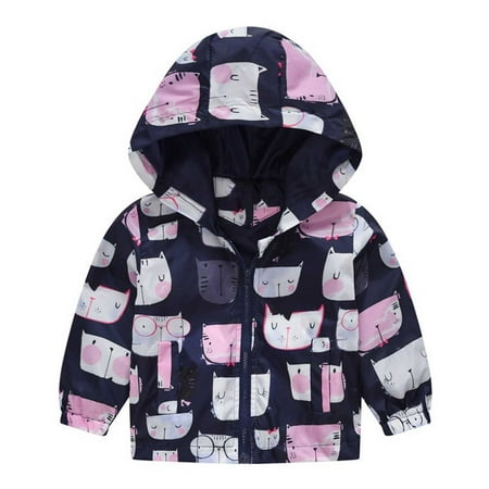 

Dezsed Kids Jacket Clearance Toddler Kids Baby Boys Girls Fashion Cute Cartoon Flowers Car Pattern Windproof Jacket Hooded Coat Navy B 2-3Years