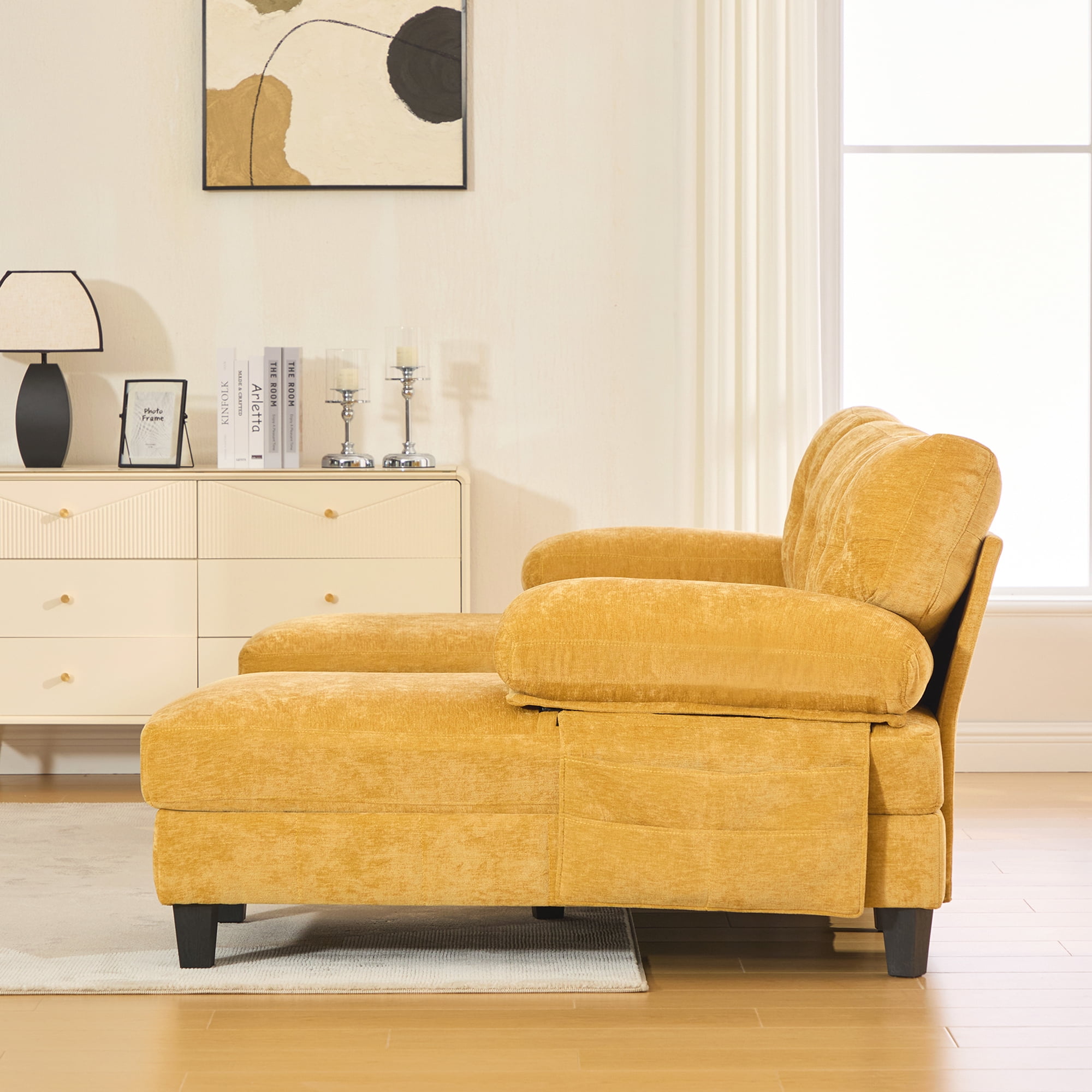 Leumius U Shaped Sectional Sofa, 103.5" Chenille Fabric Couch with Double Chaise Lounges, U Shaped Couch for Living Room, Yellow