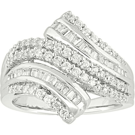 1 Carat T.W. Baguette and Round Diamond 10kt White Gold By-Pass Right Hand