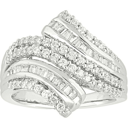 1 Carat T.W. Baguette and Round Diamond 10kt White Gold By-Pass Right Hand Ring
