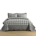 thumbnail image 5 of 3 Pcs Buffalo Plaid Check Quilted Bedspread Set In Grey And White Checkered Pattern, 5 of 12