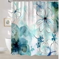 thumbnail image 4 of Teal Floral Shower Curtain, Boho Emerald Sage Hunter Olive Green Blue Abstract Flowers Art Cute Fabric Shower Curtains Set for Bathroom Decorative with Hooks 72 X 72 inch Spring Bath Decor, 4 of 6