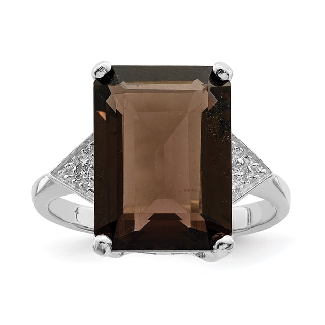 925 Sterling Silver Smoky Quartz Diamond Ring Gemstone